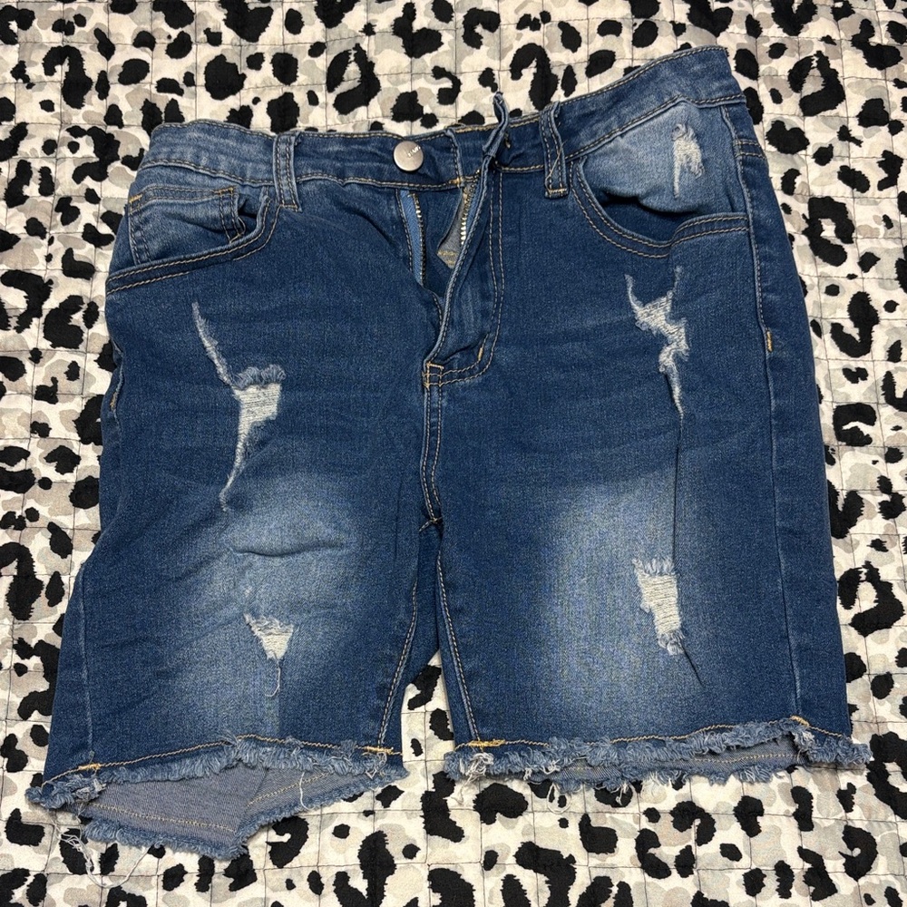 SHEIN Blue Distressed Jean Shorts